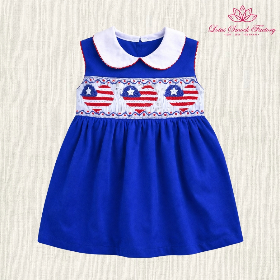 Royal Blue Patriotic Smocked Dress Wholesale Smocked Clothing