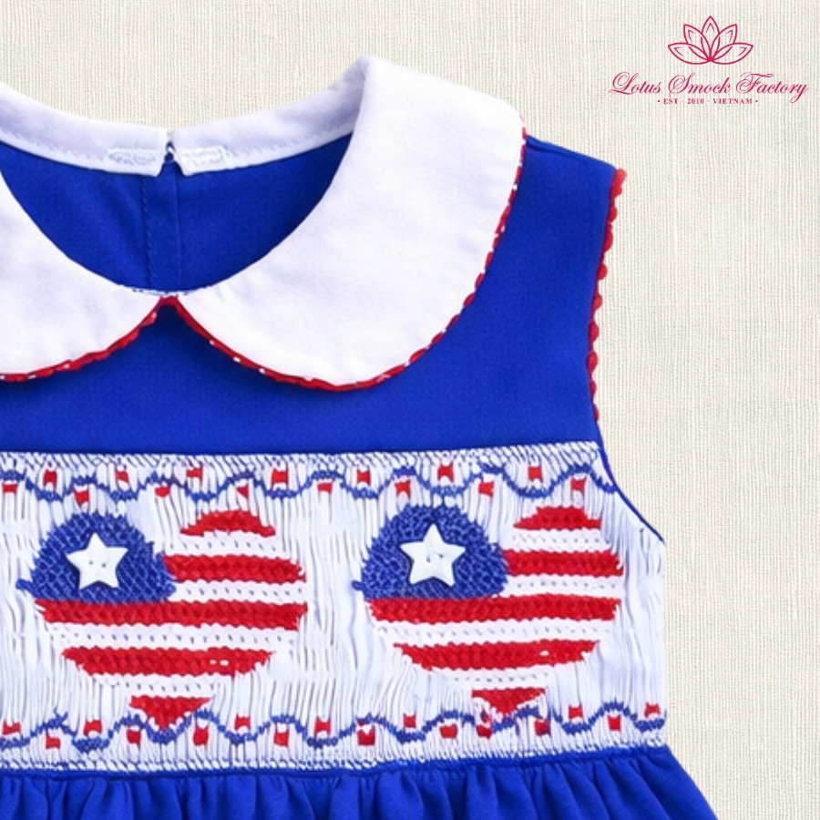 Royal Blue Patriotic Smocked Dress Wholesale Smocked Clothing