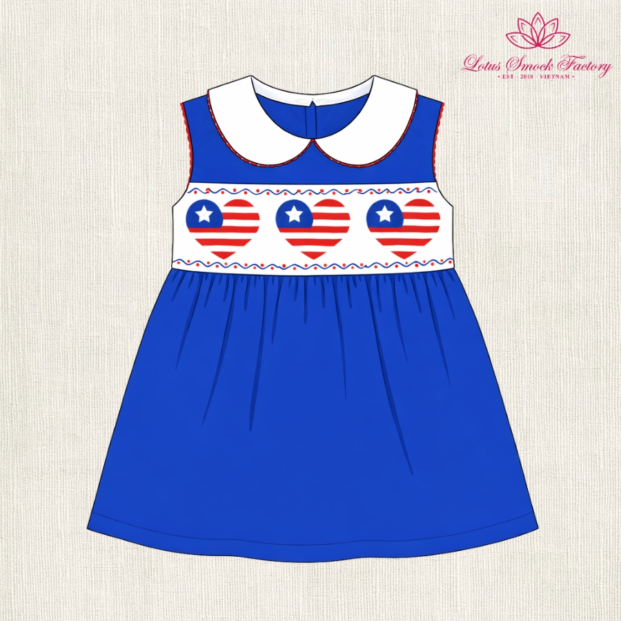 Royal Blue Patriotic Smocked Dress Wholesale Smocked Clothing