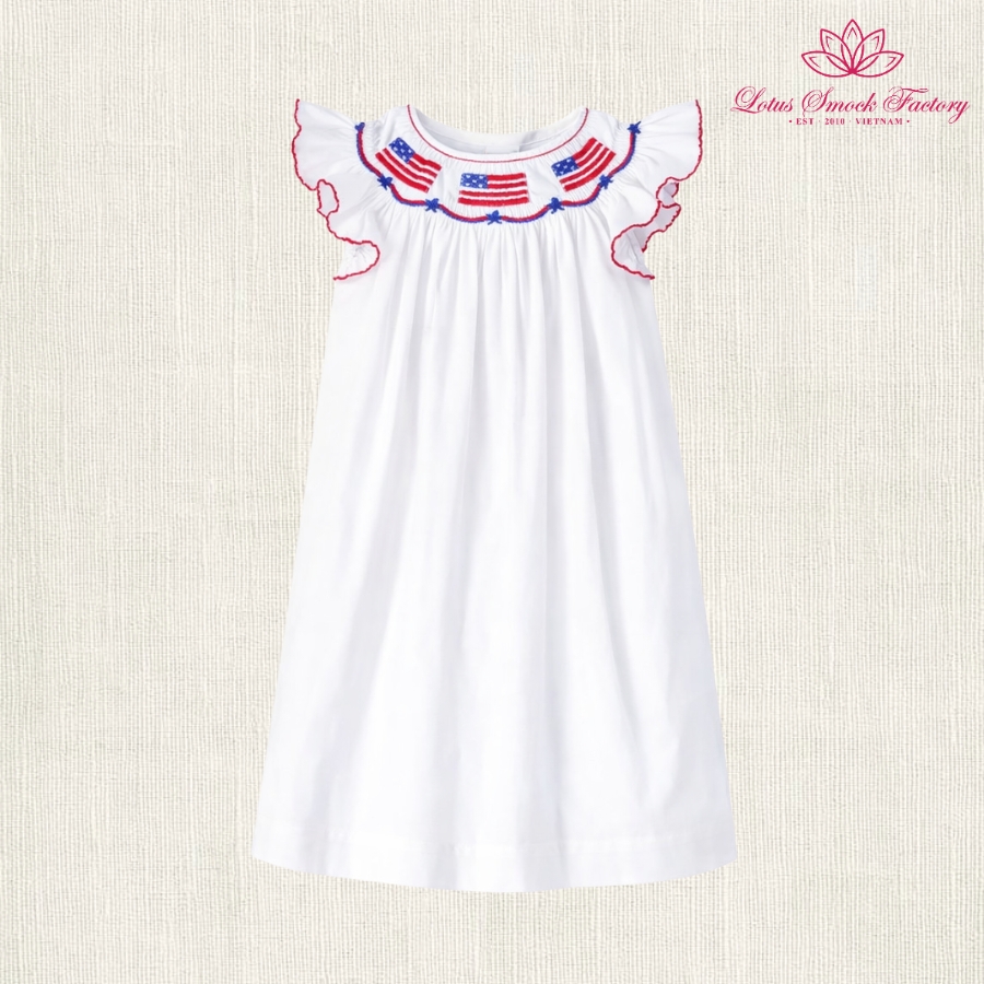 White Fourth Of July Smocked Sibling Set Wholesale Smocked Clothing