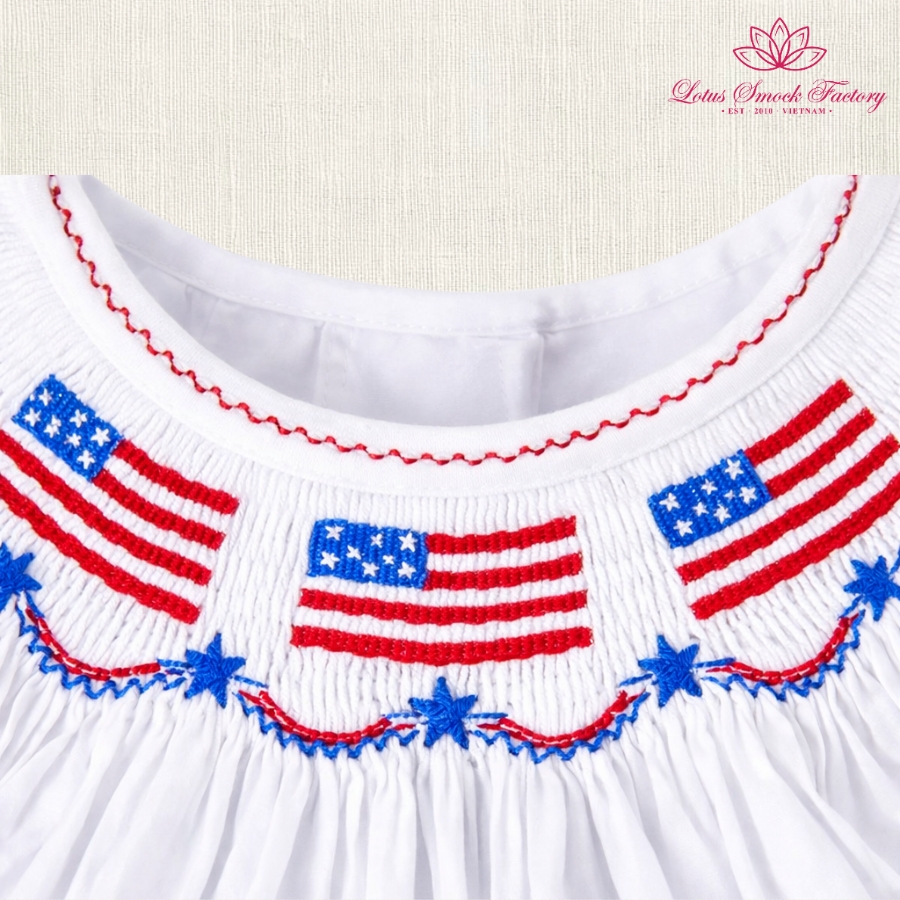 White Fourth Of July Smocked Sibling Set Wholesale Smocked Clothing