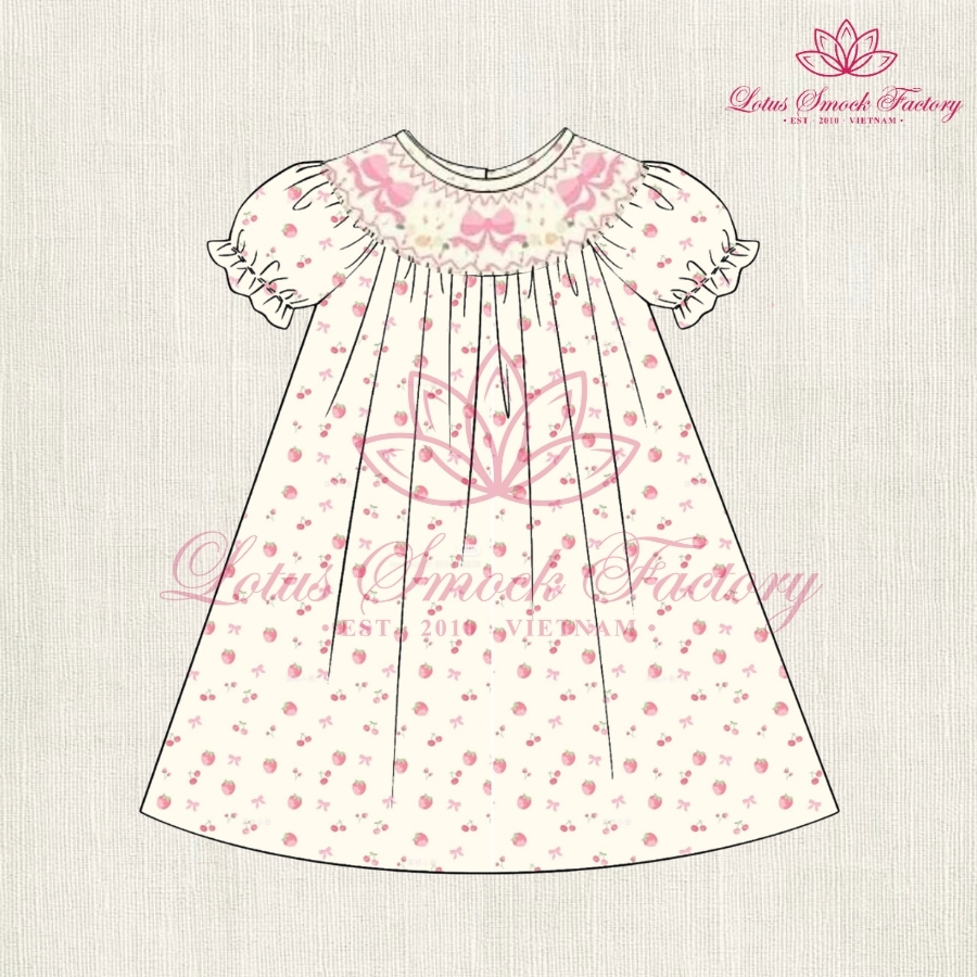 Berry Bow Bishop Dress Wholesale Smocked Clothing