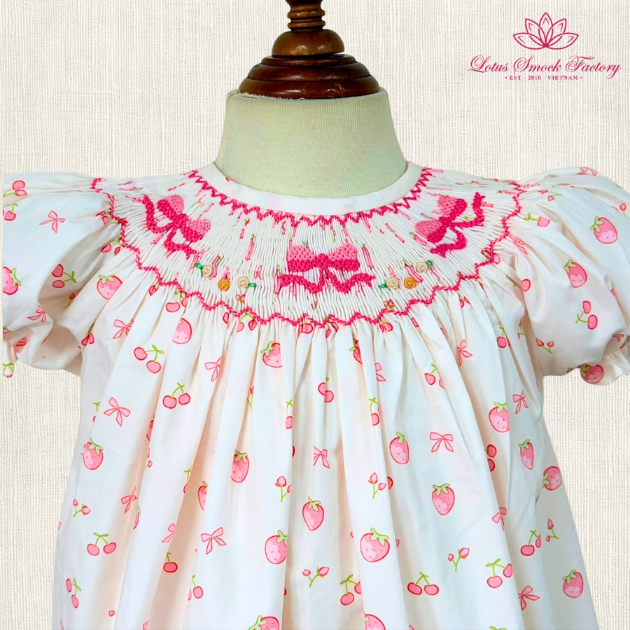 Berry Bow Bishop Dress Wholesale Smocked Clothing