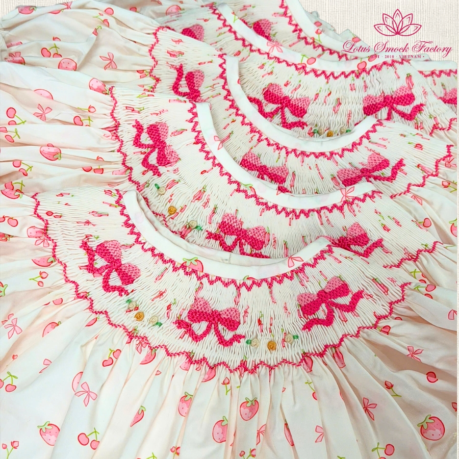Berry Bow Bishop Dress Wholesale Smocked Clothing