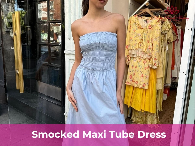 smocked maxi tube dress