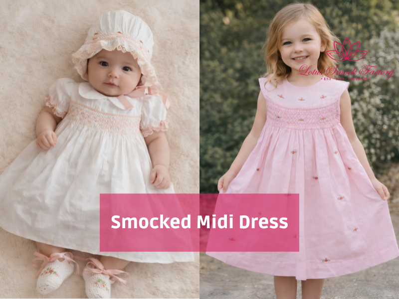 smocked midi dress